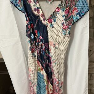 Johnny Was silk Multicolor Floral V-Neck Dress